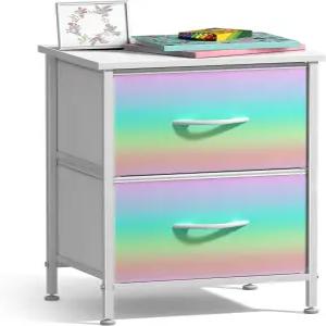 서랍 2개가 있는 소버스 나이트스탠드 - 침대 옆 가구 엔드 테이블 스틸 프레임 우드 탑 및 이지 풀 패브릭