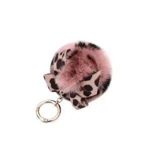 [하프클럽/]리얼 레빗 퍼 호피 폼폼이 리본 참 장식 키링 가방