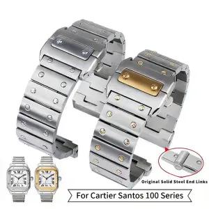 23mm 고품질 솔리드 파인 스테인리스 스틸 시계 스트랩 카르티에 산토스 100 시리즈용 - 남성용 프리미엄