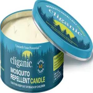 클리가닉 천연 모기 퇴치 캔들 (대형 22온스) 시트로넬라 DEET 프리 야외 캠핑용 에센셜 오일 주입 40시간