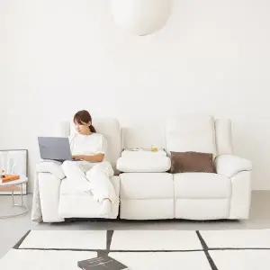 맨해튼 전동 리클라이너 기능성 방수 소파 3인_아쿠아텍스 패브릭 크림