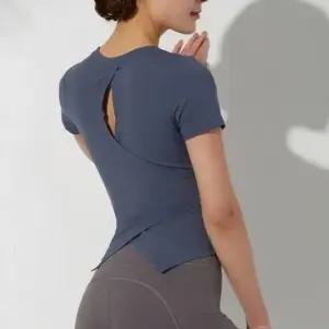 고품질 여성 반팔 필라테스 티셔츠 요가 운동복 여름용 상의 (WFKNNXJ)