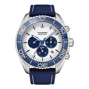 HANBORO 남성용 자동 시계 42MM 기계식 손목시계 군용 50M 방수 나일론 스트랩 발광 월 주 날짜 24시간 표