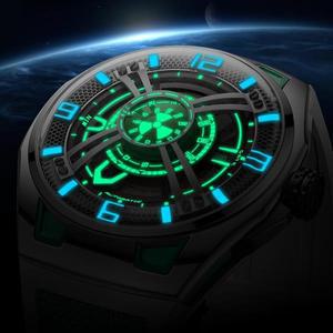 BONEST GATTI 새로운 남성 자동 시계 기계식 무브먼트 손목 시계 불소 고무 그린 스트랩 사파이어 크리스탈