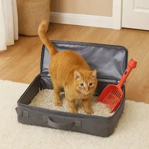 옥스포드 천 접이식 고양이 화장실 대용량 방수 휴대용 애완동워터 화장실 삽 포함 직사각형 이동식 고양이