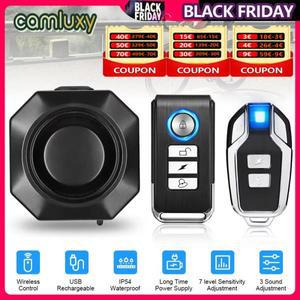 Camluxy 무선 USB 충전 방수 자전거 알람 원격 제어 진동 감지기 오토바이 도난 경보기