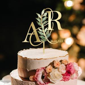 개인화 된 웨딩 케이크 토퍼 아크릴 꽃 결혼 기념일 케이크 장식 사용자 정의 이름 및 날짜 03