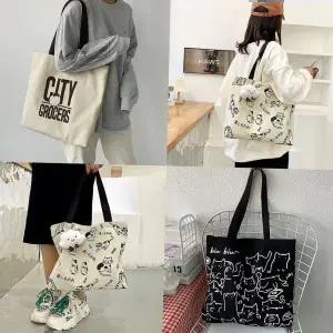 노트북가방 곰앤냥에코백 숄더 가방 학생 데일리 심플 캔버스