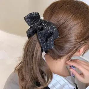 트위드 브라이덜 하객 배색 리본바나나핀 집게핀