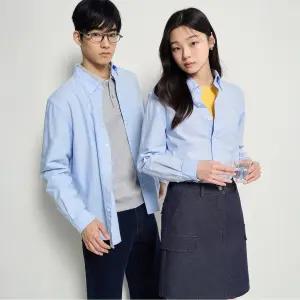 [국내매장판] 빈폴 [Essential] 남녀공용 옥스퍼드 솔리드 셔츠 - 스카이 블루 (BC6164E05Q) 215272