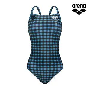 [아레나수영복] 어반체크 원피스 더블 크로스 스트랩백 A6SL1LO66BLU