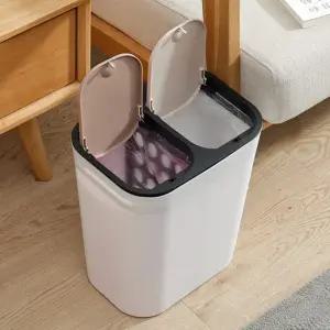 원터치 재활용 2칸 분리수거함 화이트 가정용 쓰레기통 슬림 일자형 E015