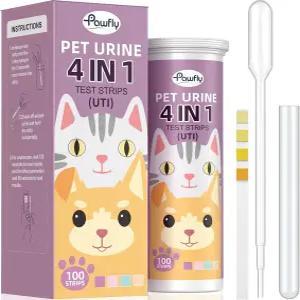 Pawfly 강아지/고양이 소변 검사 스트립 100개입 백혈구 아질산염 단백질 4-in-1 반려동물 검사지