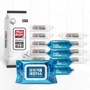 [홈앤 단독구성] 에탄올 물걸레 청소포 10팩 + 유리 거울 세정티슈 5팩  청소용품
