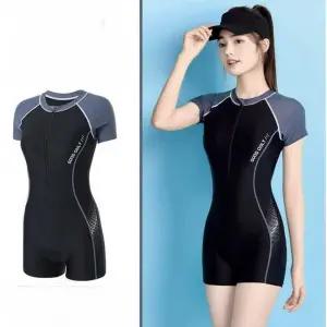 아로빅수영복 실내 강습용 그레이 반팔 빅사이즈