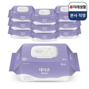 미래생활 아기 물티슈 도톰한 네이즈 럭스 캡형 80매 10팩