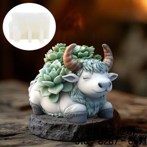 야크 다육식물 화분 레진 실리콘 몰드 귀여운 소 모양 수납함 콘크리트 캔들 컵 석고