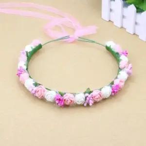 화관 인디핑크 머리띠 꽃 조화 18송이 화이트 장미