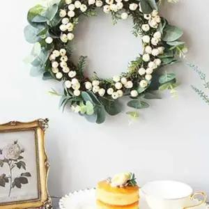 플라워 벽걸이 조화 크림아이보리 리스 베이비로즈