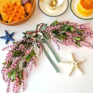 조화 가랜드 리스 플라워장식 벽걸이 인디핑크