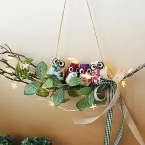 조화 플라워장식 벽걸이 트라이앵글 가지부엉이 가랜드