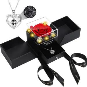 100개 언어로 된 사랑해 와 함께 상자에 담긴 보존된 레드 리얼 로즈 플라워 - 어머니의 날 발렌타인데이