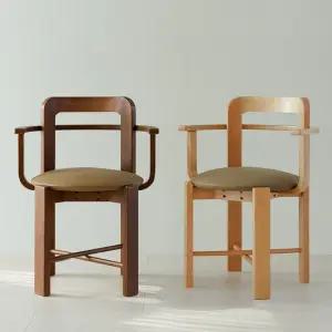 [베스트리빙] 오르 인테리어 고무나무 원목 카페 팔걸이 의자 2개 (가죽좌판) 2colors