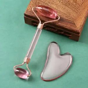 ( )얼굴 바디 승모근 리프팅 림프 순환 마사지기 롤러 페이스 괄사 퓨어핑크