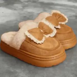 여성용 일상 귀여운 리본 스웨이드 실내외 슬리퍼