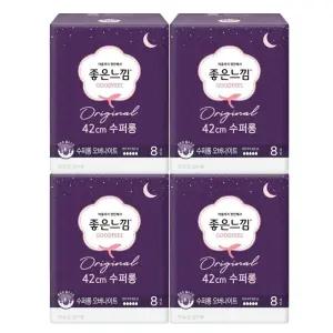 좋은느낌 42cm 수퍼롱 오버나이트 생리대 8입x4개 슈퍼롱 여성용품