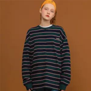 꼼파뇨 스트라이프 와펜 로고 롱슬리브 네이비그린