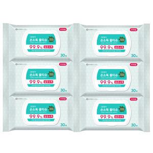 그린핑거 손소독물티슈 캡형30매x6팩 의약외품 대중교통 항균소독 물티슈