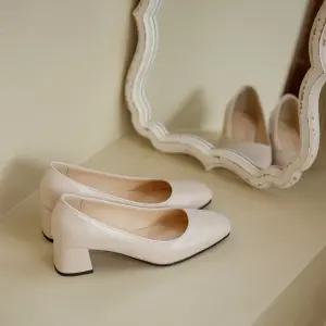 SOVO 레오나 베이직 펌프스 미들통굽 미들힐 여성구두 5cm