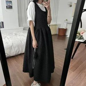 [보리보리/보리맘]엠보 레이어드 뷔스티에 루즈핏 롱 원피스 임부복 I334