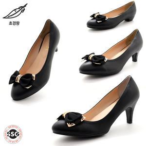 [3cm 5cm 7cm 빅사이즈 255mm-270mm] 국내제작 가볍고 발볼편한 리본장식 여성 큰발 펌프스 통굽 정장구두 NA 304-704