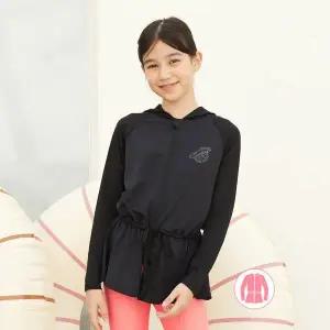 [베이직엘르] 여아동 롱 후드 집업 래쉬가드 블랙 BEG X606K_P363056808