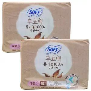 쏘피 무표백 유기농 100% 순면커버 생리대 날개형 중형 36매