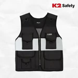 K2 안전조끼 VE-2605 블랙 메쉬 통풍 망사 낚시 등산 작업조끼 빅사이즈 옥스