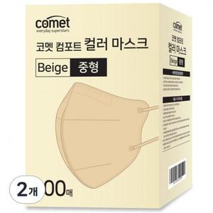 코멧 컴포트 컬러 마스크 새부리형 중형(레귤러핏), 100개입, 베이지, 2개 one