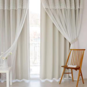 까르데코 크림라떼 형상기억 암막+디망쉬 레이스 안방 거실 특대형커튼 4장