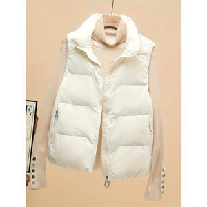 여성 컬러 지퍼 초경량 면후드 패딩조끼 재킷