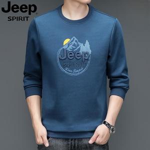 JEEP 남성 가을 겨울 프린트 긴팔 라운드넥 스웨트셔츠 비즈니스 티셔츠