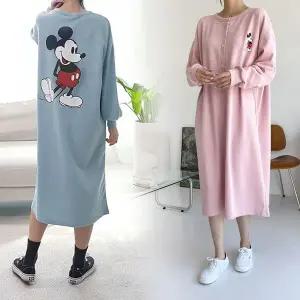 [보리보리/보리맘]버튼 믹키 긴팔 수유 원피스 단추 수유복 임부복 ID144