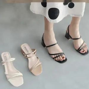 여자 사각코 스트랩 통굽 더블 샌들