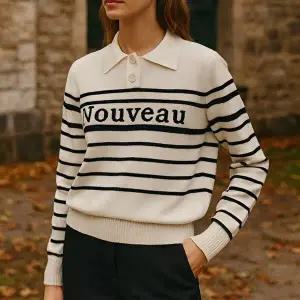 [올리브데올리브]올리브데올리브 배색카라 레터링니트