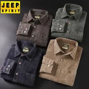 JEEP SPIRIT 가을 겨울 남성 코듀로이 셔츠 루즈 캐주얼 긴팔 두꺼움 셔츠