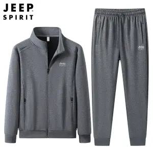 JEEP SPIRIT 남성 패션 트레이닝 세트복 가을 데일리 집업 가디건 루즈 투피스 세트