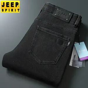 JEEP SPIRIT 남성 캐주얼 청바지 가을 겨울 두꺼운 오버핏 스트레이트 탄성 청바지