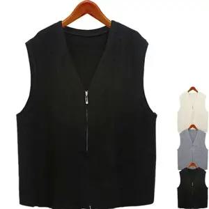 [하프클럽/하얀비]루즈핏 브이넥 니트 집업조끼/가을가디건/여성니트베스트/레이어드/미시/빅사이즈