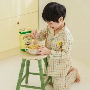 삐삐롱 남아 여아 키즈 무형광 면소재 잠옷 상하 세트 스탬프 파자마 상하복